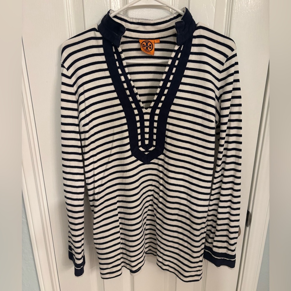 Tory Burch Tunic Navy White Stripe size small